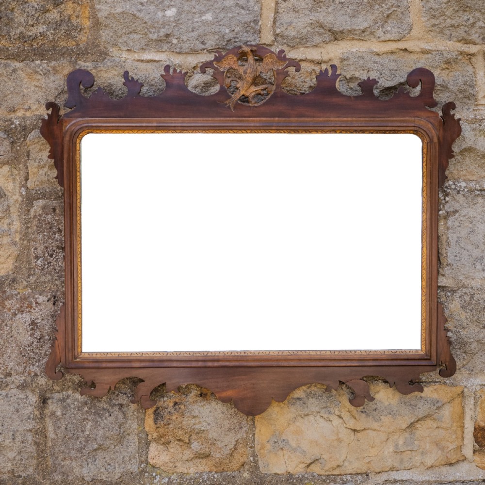 Late Georgian Parcel-Gilt Mahogany Hoho Bird Fretwork Wall Mirror Landscape Circa 1830 (19th Century, George IV)