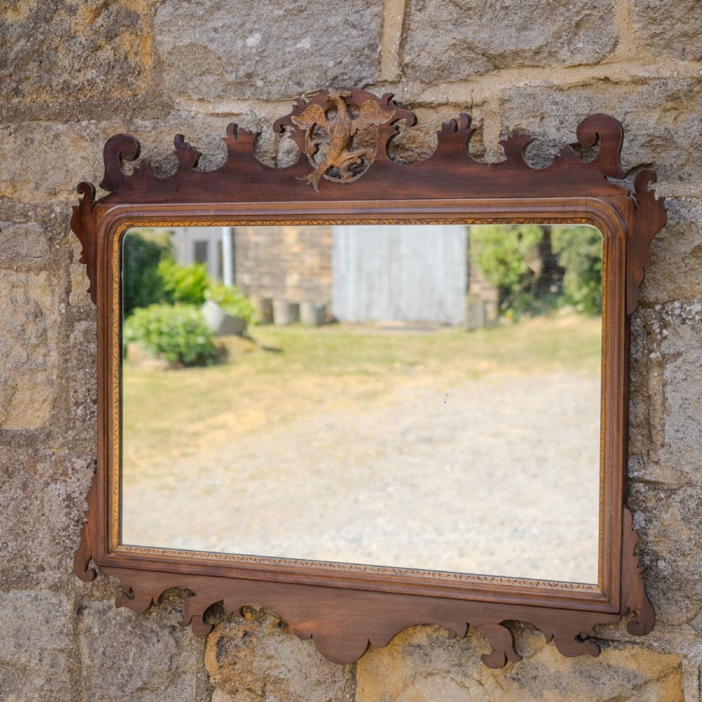 Late Georgian Parcel-Gilt Mahogany Hoho Bird Fretwork Wall Mirror Landscape Circa 1830 (19th Century, George IV) View II