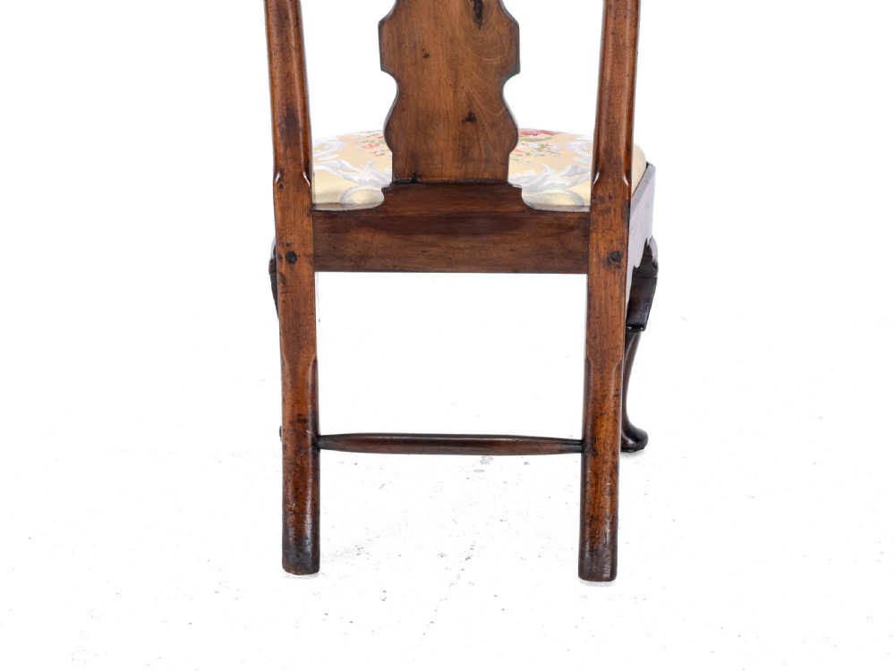 Early 18th Century George I Pair of Mahogany Silk Upholstered Side Chairs circa 1720 (Georgian, Queen Anne Style Dining) View XXI