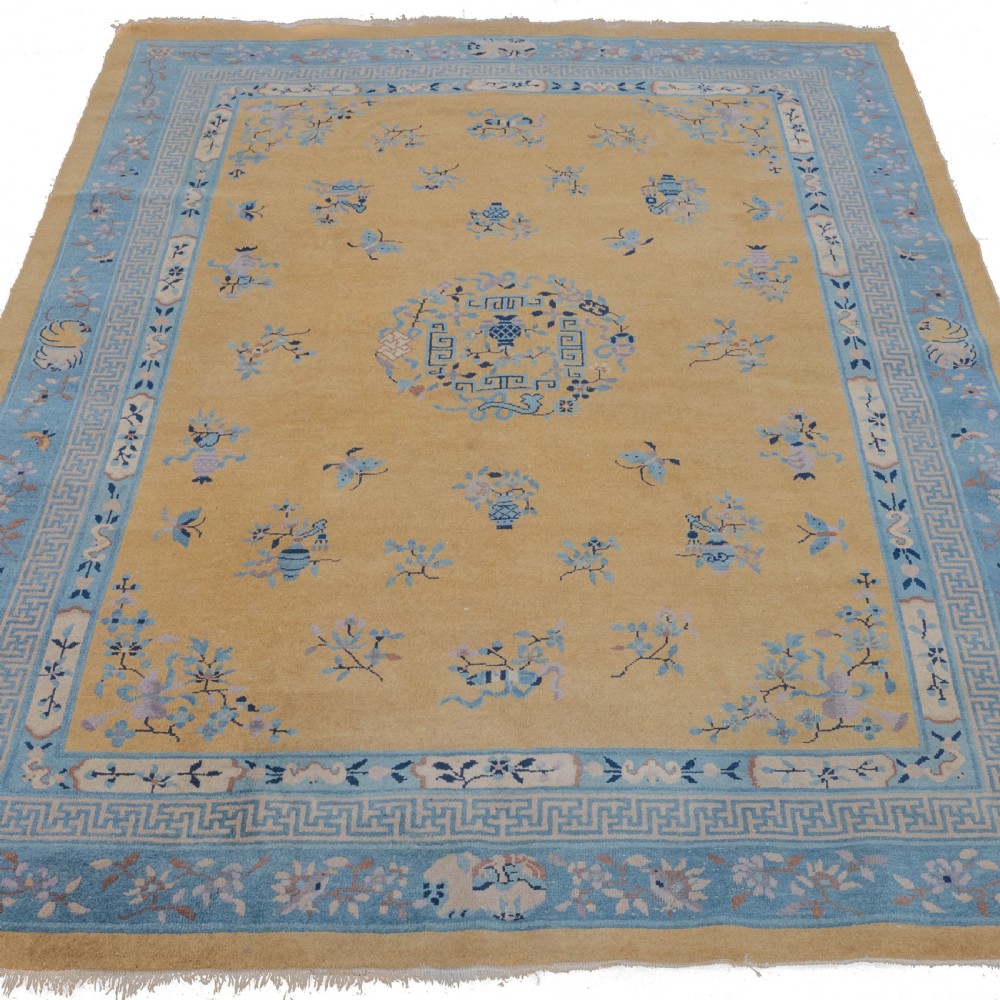 Art Deco Chinese Yellow and Blue Carpet 12' x 9' Circa 1920 ( 371 x 274 cm Rug)