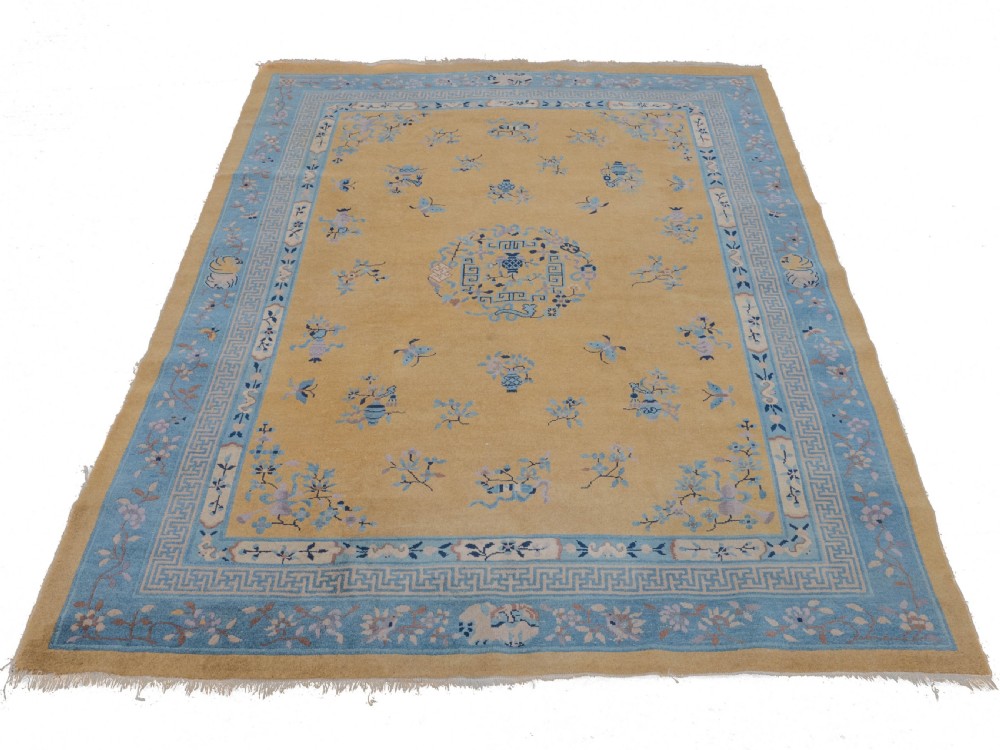 Art Deco Chinese Yellow and Blue Carpet 12' x 9' Circa 1920 ( 371 x 274 cm Rug) View II