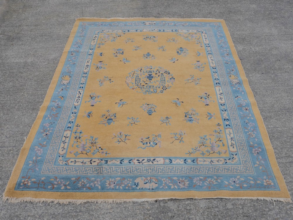 Art Deco Chinese Yellow and Blue Carpet 12' x 9' Circa 1920 ( 371 x 274 cm Rug) View III