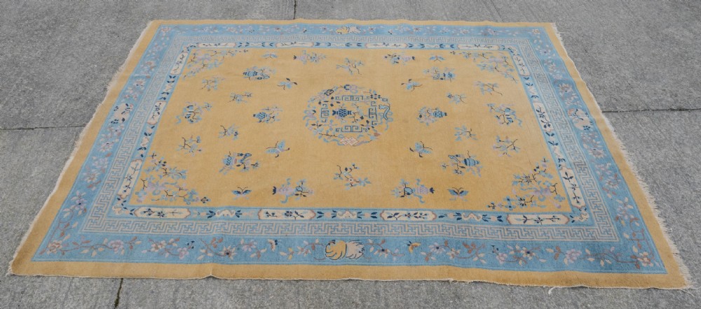 Art Deco Chinese Yellow and Blue Carpet 12' x 9' Circa 1920 ( 371 x 274 cm Rug) View IV