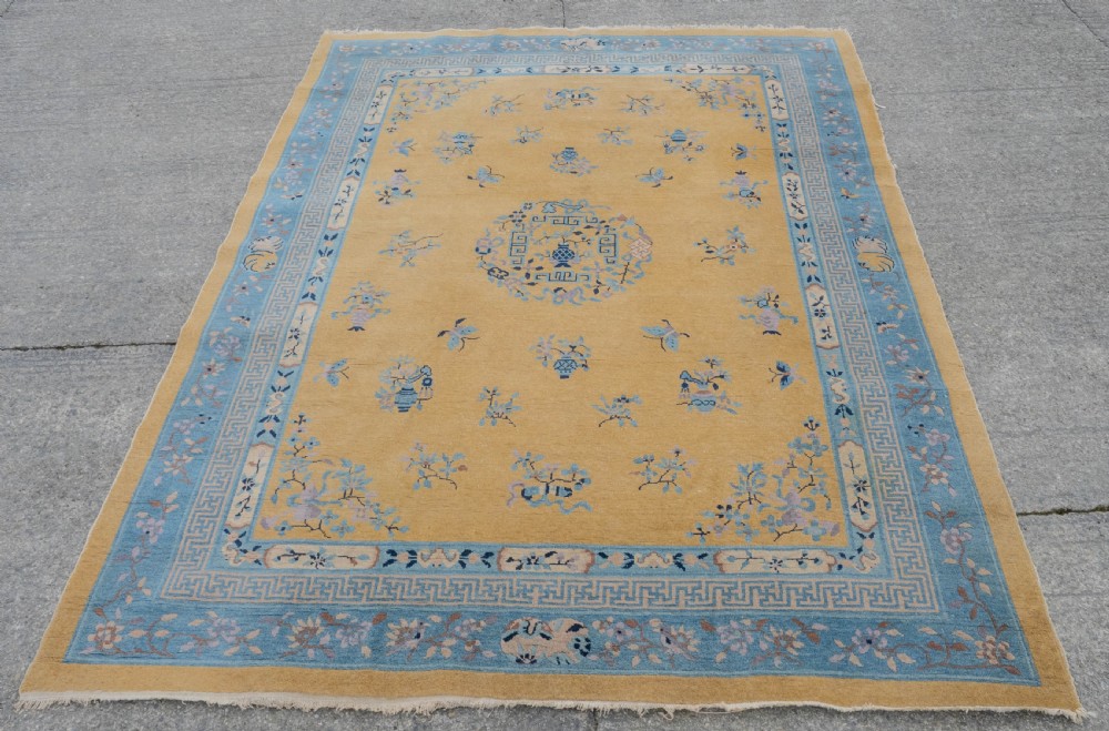 Art Deco Chinese Yellow and Blue Carpet 12' x 9' Circa 1920 ( 371 x 274 cm Rug) View V