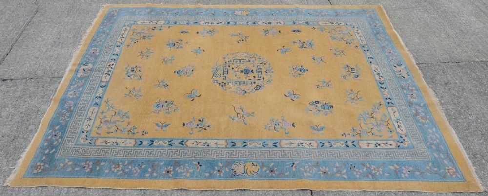 Art Deco Chinese Yellow and Blue Carpet 12' x 9' Circa 1920 ( 371 x 274 cm Rug) View VI