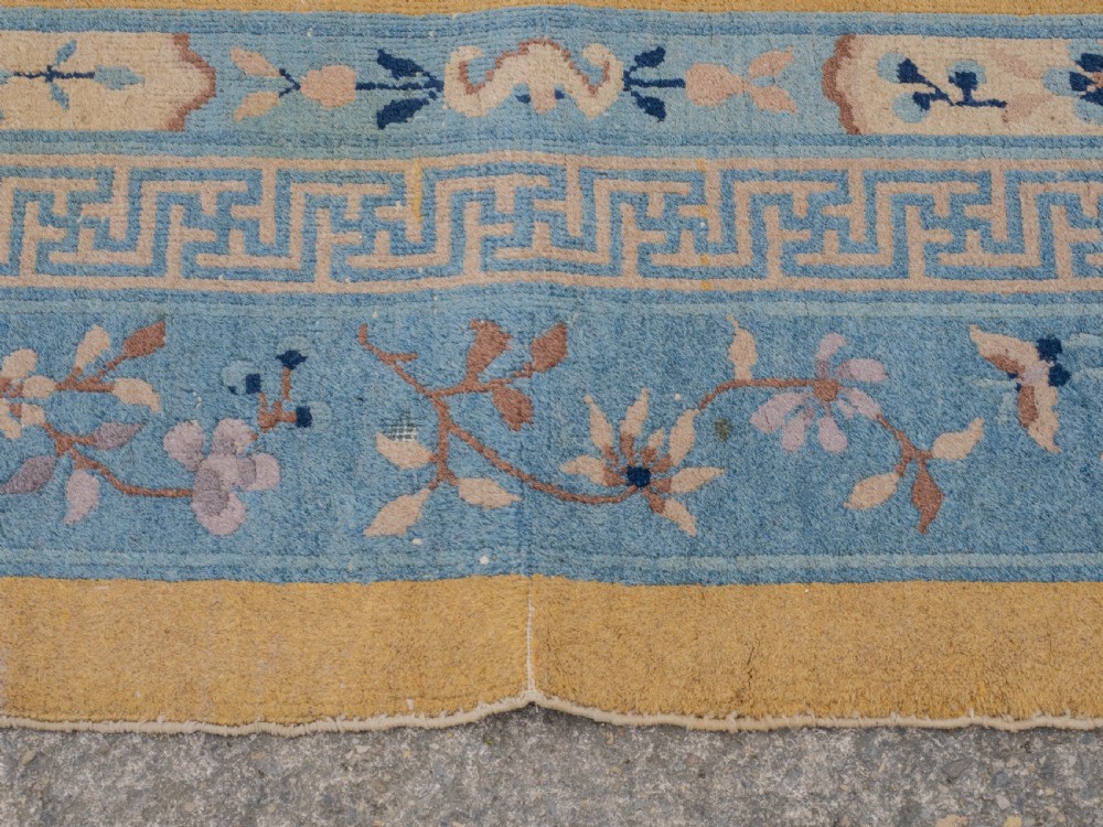 Art Deco Chinese Yellow and Blue Carpet 12' x 9' Circa 1920 ( 371 x 274 cm Rug) View IX