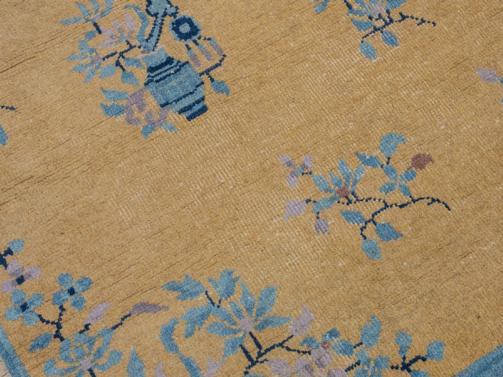 Art Deco Chinese Yellow and Blue Carpet 12' x 9' Circa 1920 ( 371 x 274 cm Rug) View XI