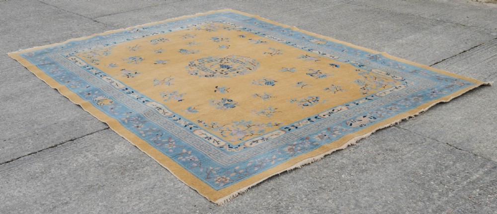 Art Deco Chinese Yellow and Blue Carpet 12' x 9' Circa 1920 ( 371 x 274 cm Rug) View XIII