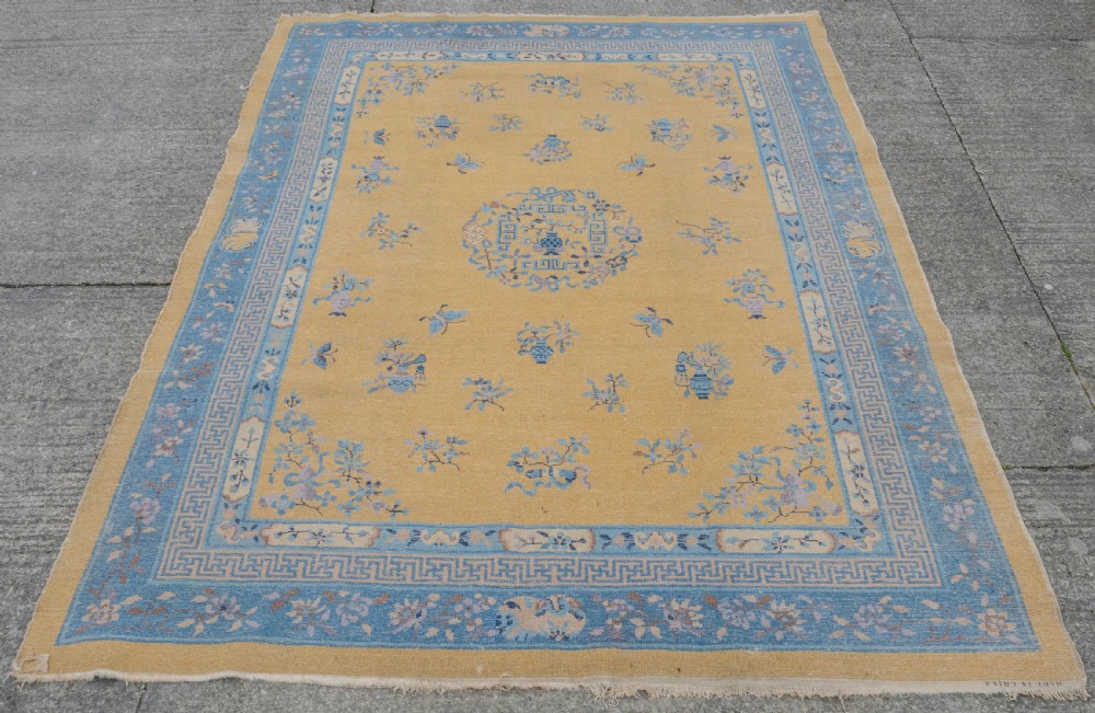Art Deco Chinese Yellow and Blue Carpet 12' x 9' Circa 1920 ( 371 x 274 cm Rug) View XVII