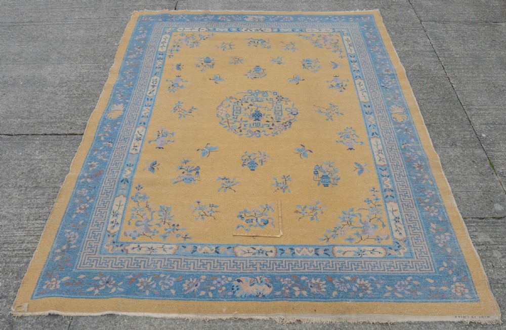 Art Deco Chinese Yellow and Blue Carpet 12' x 9' Circa 1920 ( 371 x 274 cm Rug) View XVIII