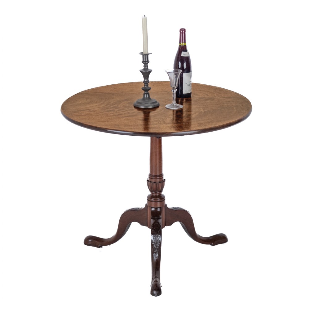 18th Century Georgian Mahogany Tripod Tilt Top Supper Table with Carved Legs (George III, Lamp, Occasional) View IV