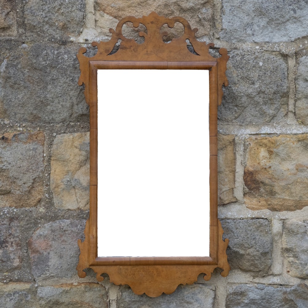George II Style Late 19th Century Burr Walnut Fretwork Pier-glass Small Wall Mirror