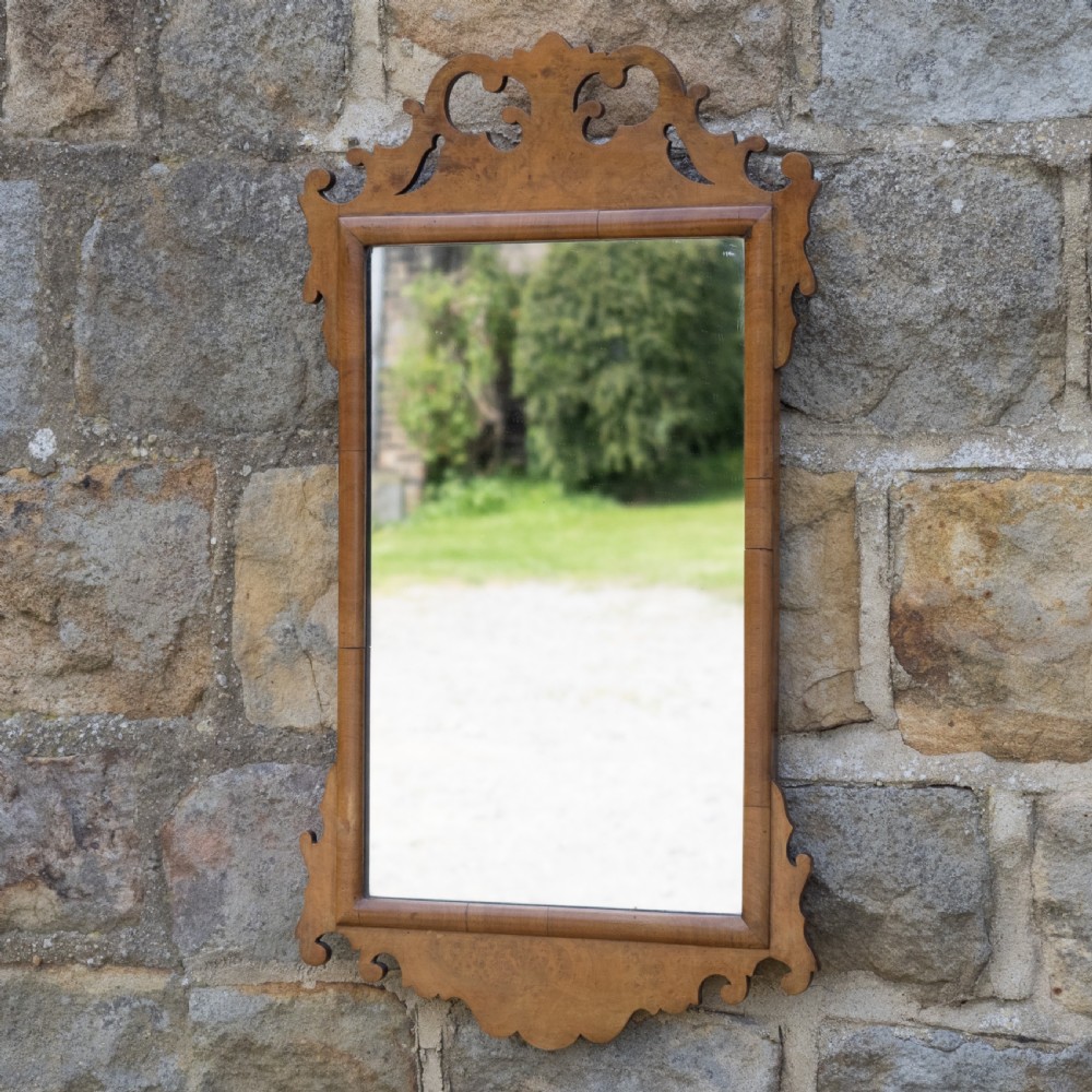 George II Style Late 19th Century Burr Walnut Fretwork Pier-glass Small Wall Mirror View II