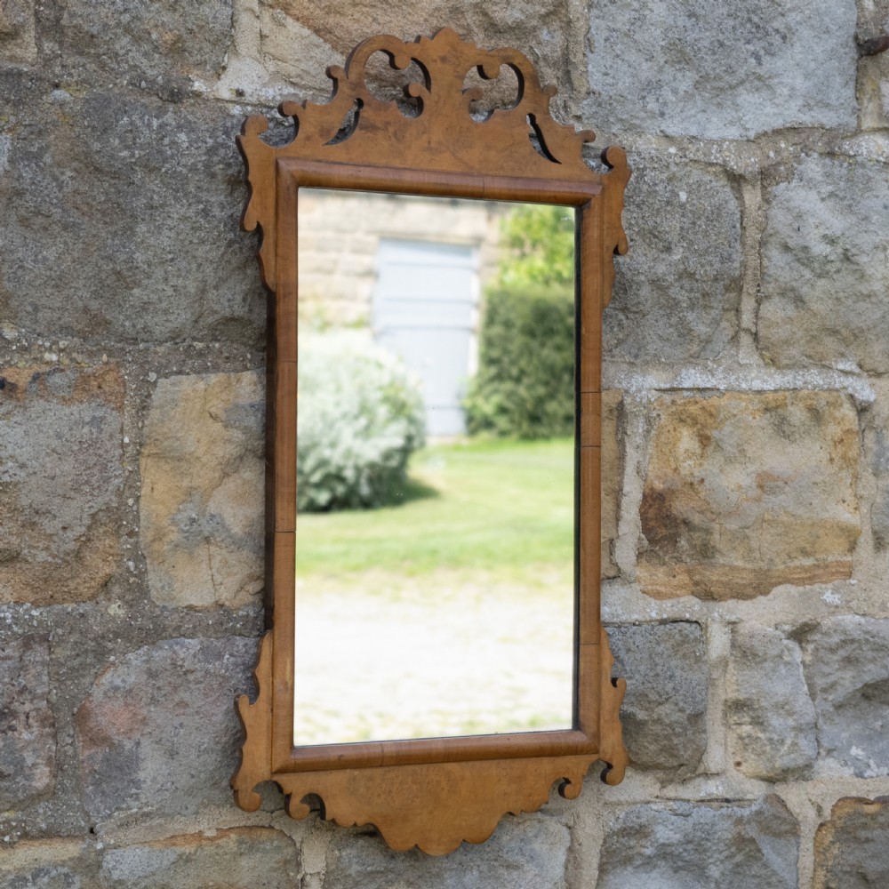 George II Style Late 19th Century Burr Walnut Fretwork Pier-glass Small Wall Mirror View III