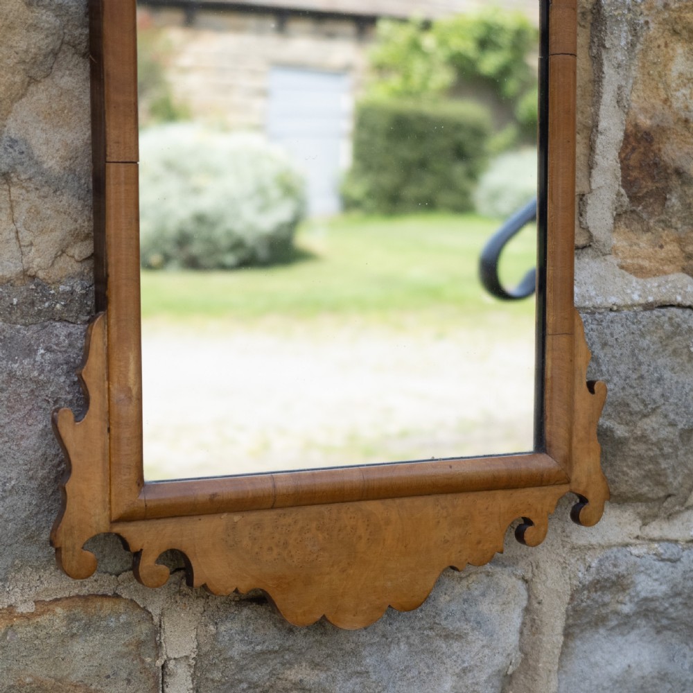 George II Style Late 19th Century Burr Walnut Fretwork Pier-glass Small Wall Mirror View IV