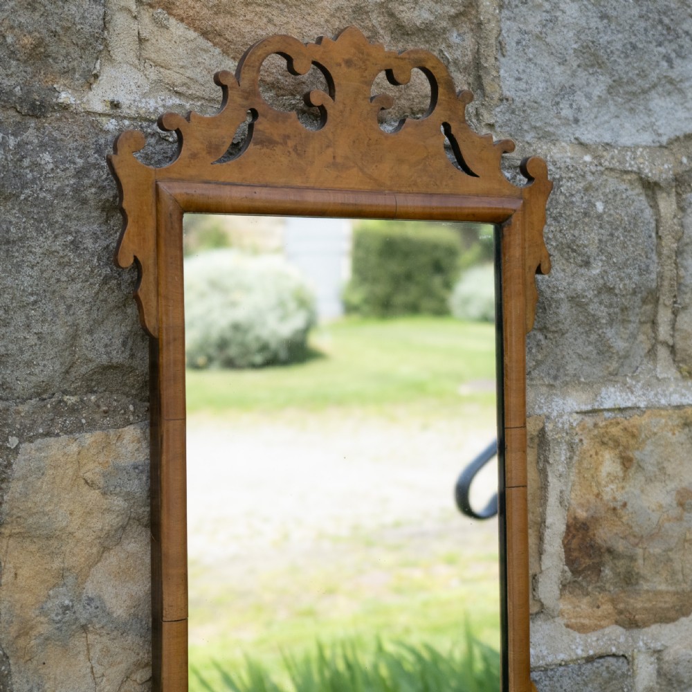 George II Style Late 19th Century Burr Walnut Fretwork Pier-glass Small Wall Mirror View V