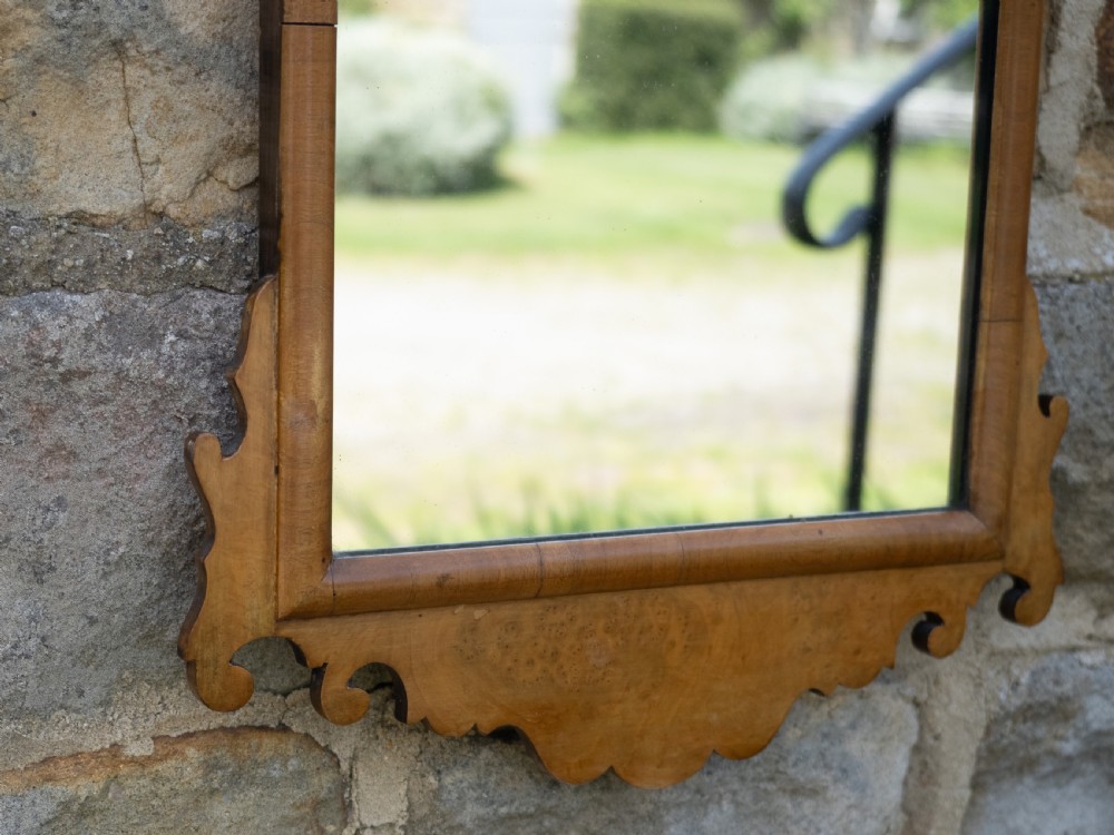 George II Style Late 19th Century Burr Walnut Fretwork Pier-glass Small Wall Mirror View VI