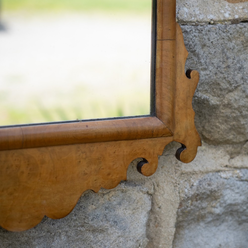 George II Style Late 19th Century Burr Walnut Fretwork Pier-glass Small Wall Mirror View VII