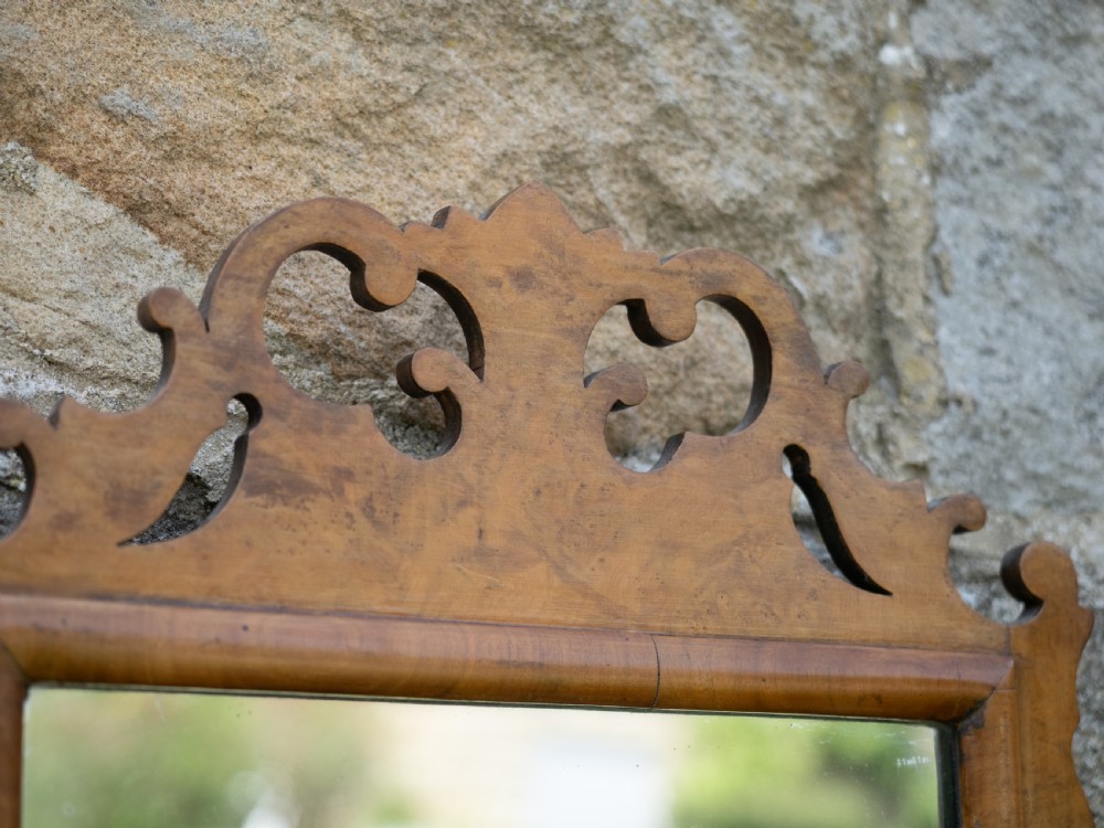 George II Style Late 19th Century Burr Walnut Fretwork Pier-glass Small Wall Mirror View VIII