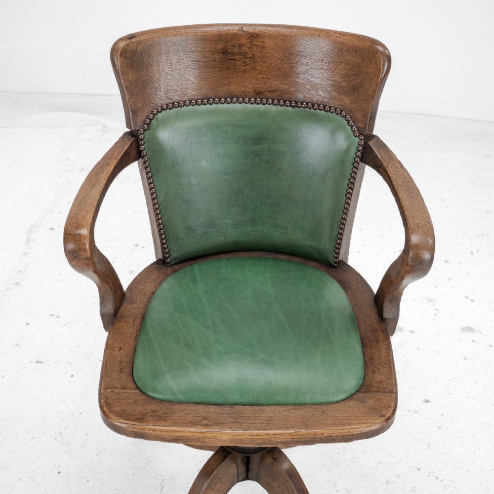 1920s Oak and Leather Adjustable Swivel Tilting Desk Armchair (Antique Chair) View IX