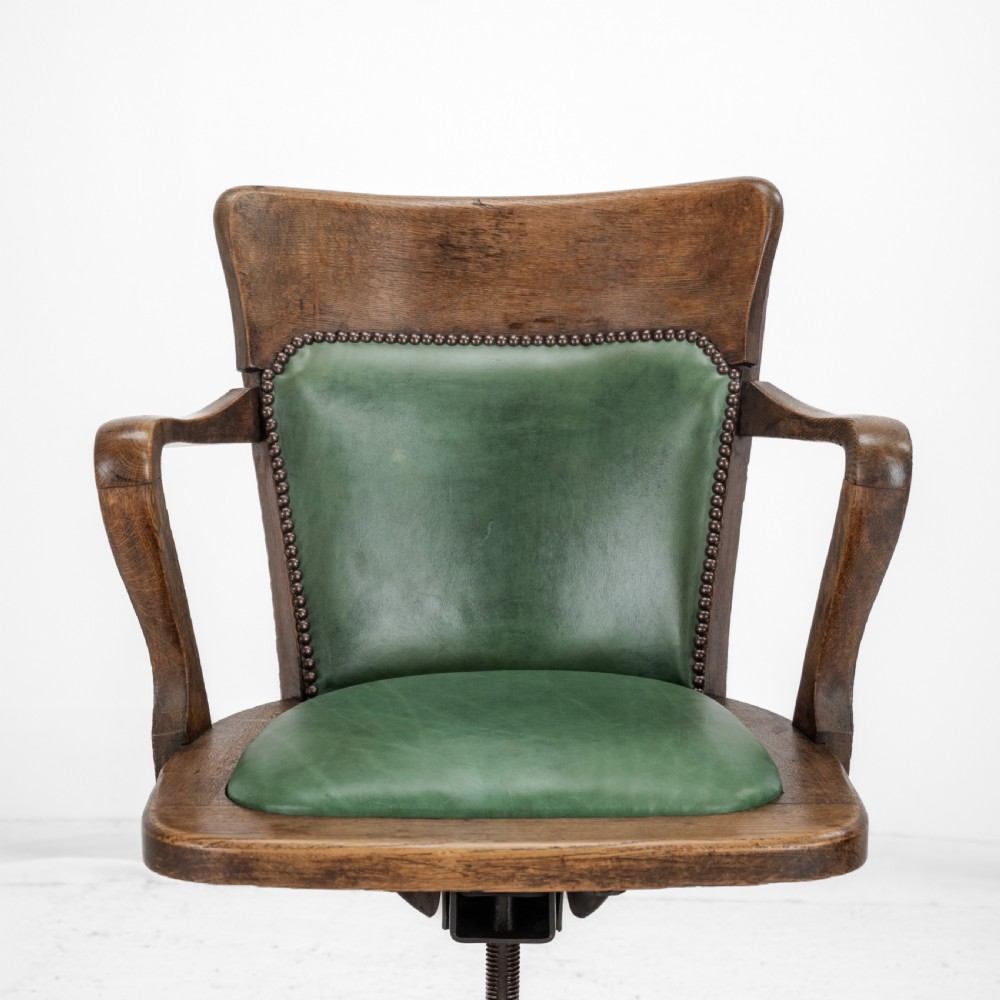 1920s Oak and Leather Adjustable Swivel Tilting Desk Armchair (Antique Chair) View XI
