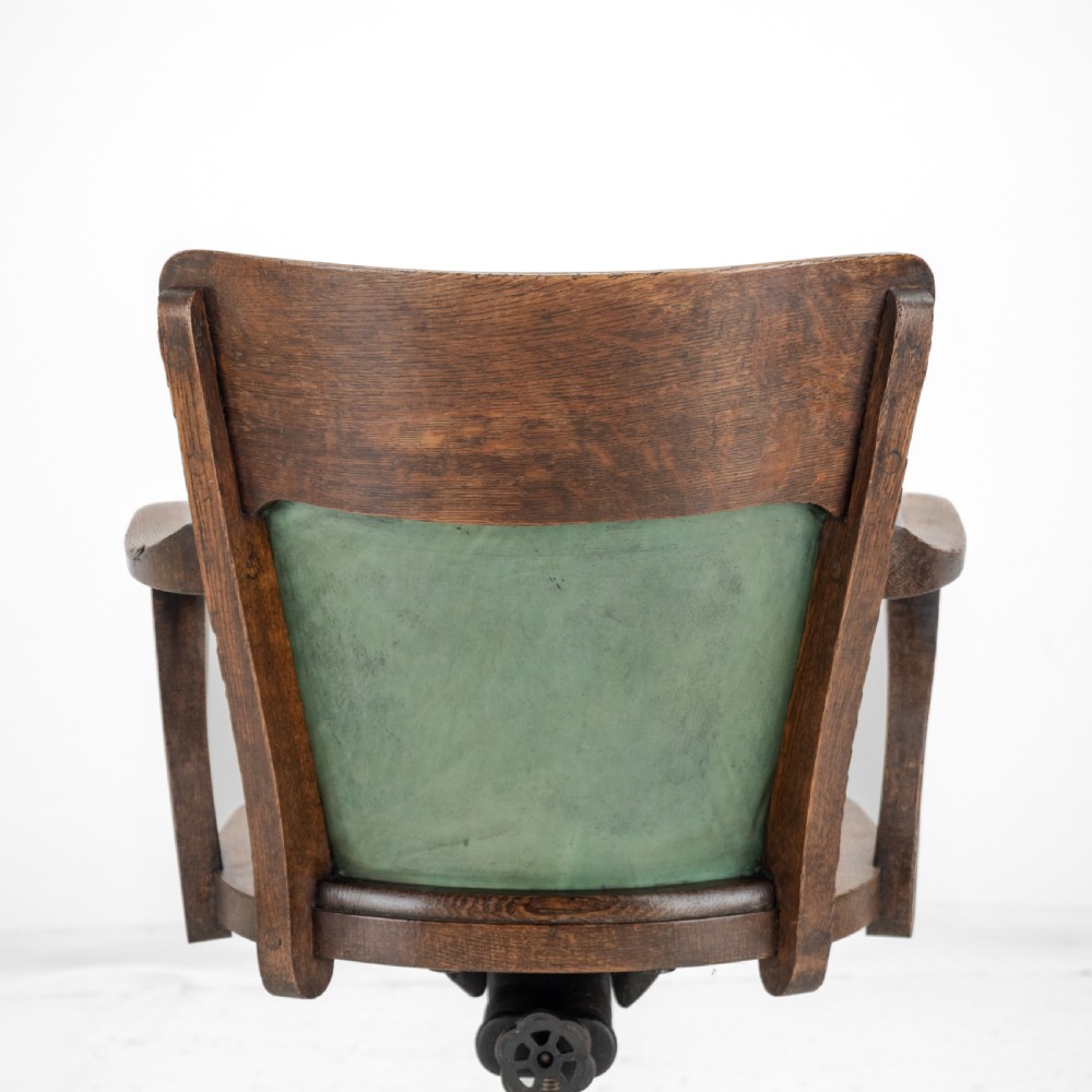 1920s Oak and Leather Adjustable Swivel Tilting Desk Armchair (Antique Chair) View XIII