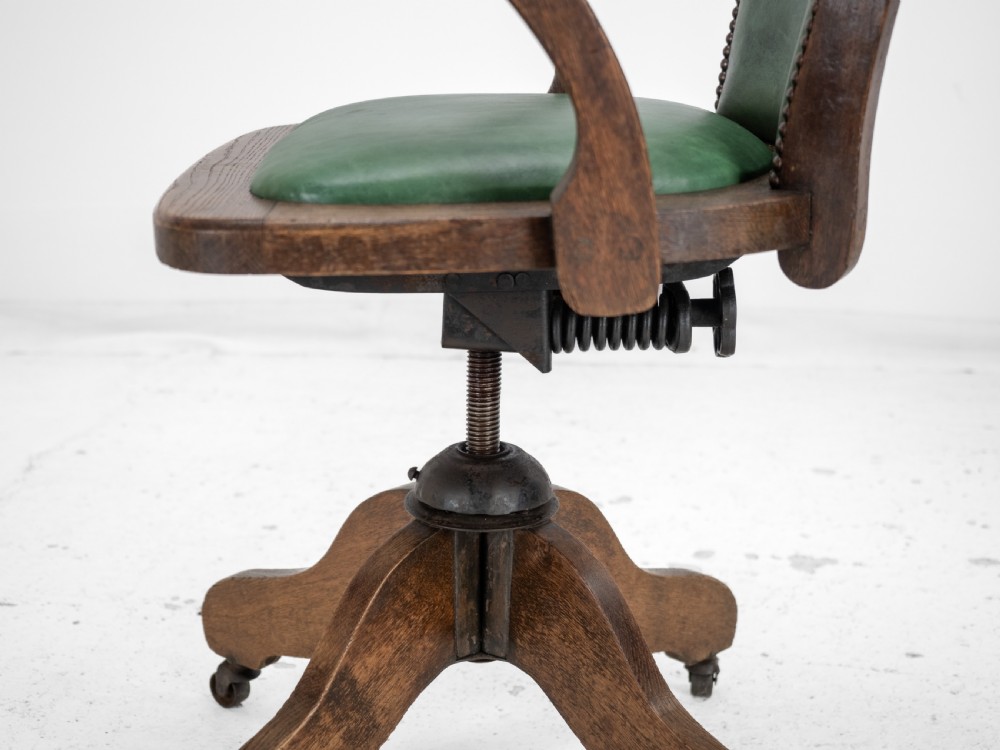 1920s Oak and Leather Adjustable Swivel Tilting Desk Armchair (Antique Chair) View XV