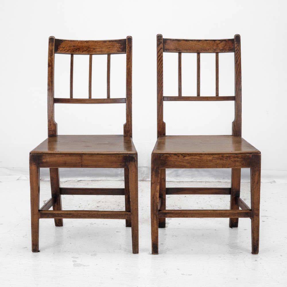 Georgian Late 18th Century Pair of Elm Country Chairs (George III Hall Dining Kitchen Side) View XIII
