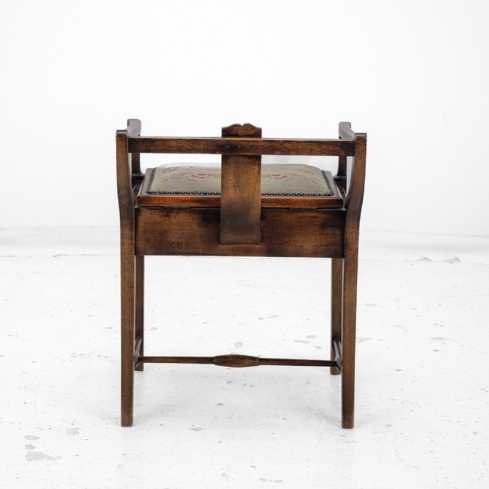 Mahogany Inlaid Tapestry Seat Piano / Music Storage Stool Edwardian Early 20th Century View VI