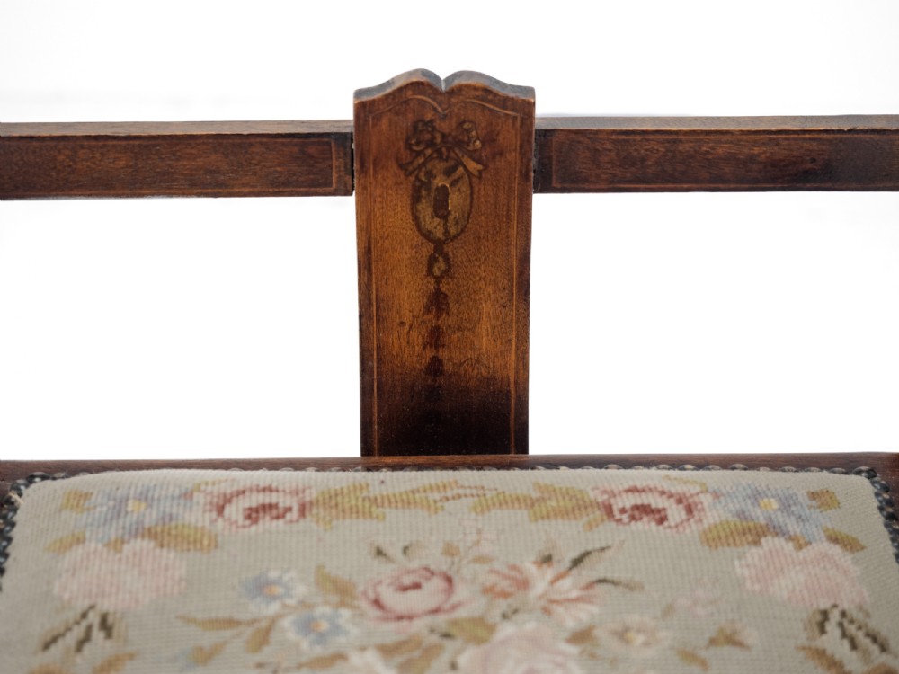 Mahogany Inlaid Tapestry Seat Piano / Music Storage Stool Edwardian Early 20th Century View X