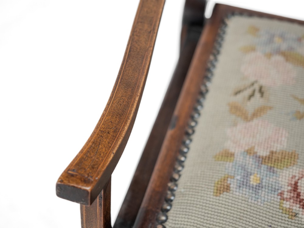 Mahogany Inlaid Tapestry Seat Piano / Music Storage Stool Edwardian Early 20th Century View XI