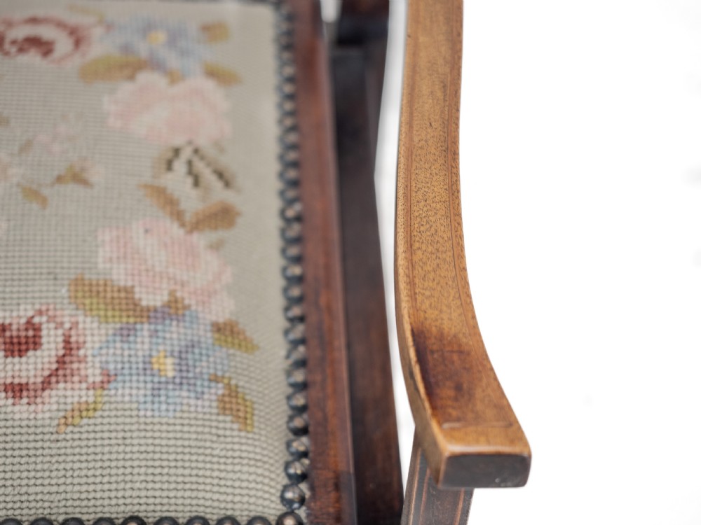 Mahogany Inlaid Tapestry Seat Piano / Music Storage Stool Edwardian Early 20th Century View XII