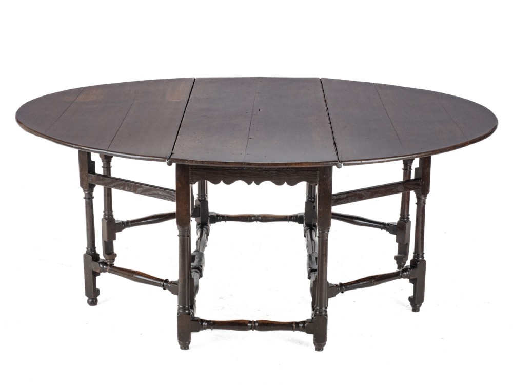 Large Double Gateleg Oak Country Dining Table Early 18th Century (8 Seater, Oval, Drop-leaf, Georgian, Queen Anne, George I)
