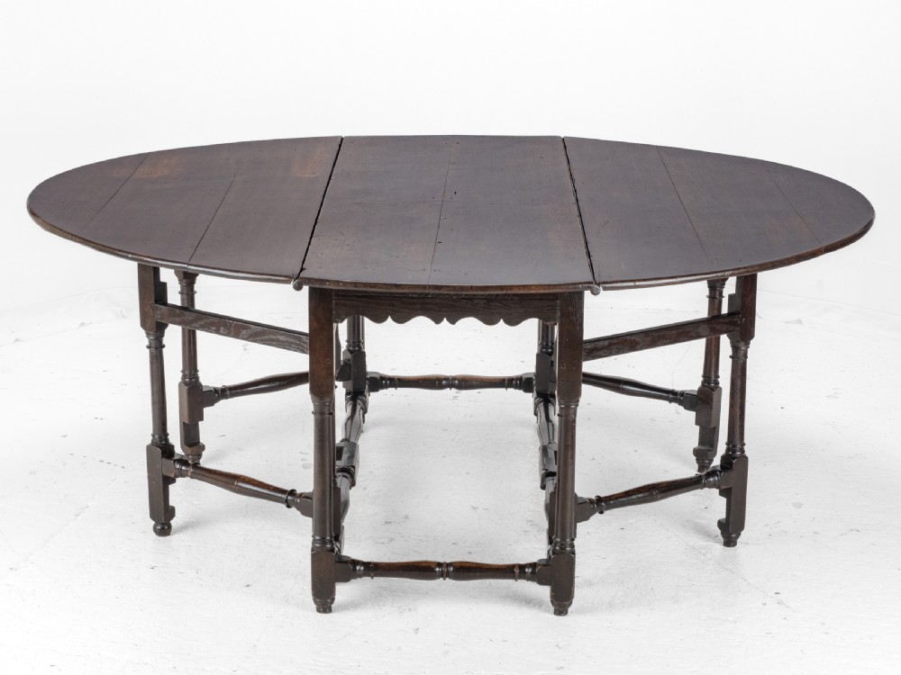 Large Double Gateleg Oak Country Dining Table Early 18th Century (8 Seater, Oval, Drop-leaf, Georgian, Queen Anne, George I) View IV