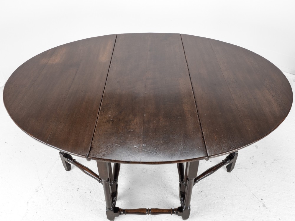 Large Double Gateleg Oak Country Dining Table Early 18th Century (8 Seater, Oval, Drop-leaf, Georgian, Queen Anne, George I) View V