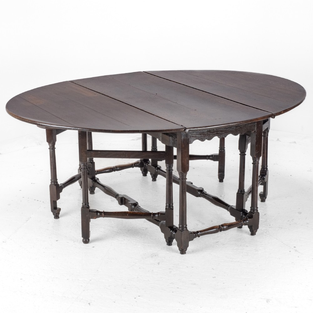 Large Double Gateleg Oak Country Dining Table Early 18th Century (8 Seater, Oval, Drop-leaf, Georgian, Queen Anne, George I) View X