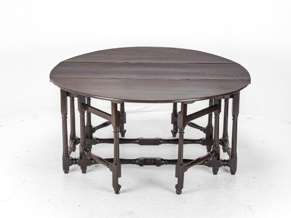Large Double Gateleg Oak Country Dining Table Early 18th Century (8 Seater, Oval, Drop-leaf, Georgian, Queen Anne, George I) View XI