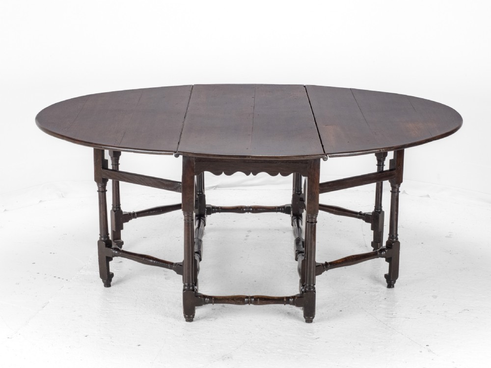 Large Double Gateleg Oak Country Dining Table Early 18th Century (8 Seater, Oval, Drop-leaf, Georgian, Queen Anne, George I) View XII