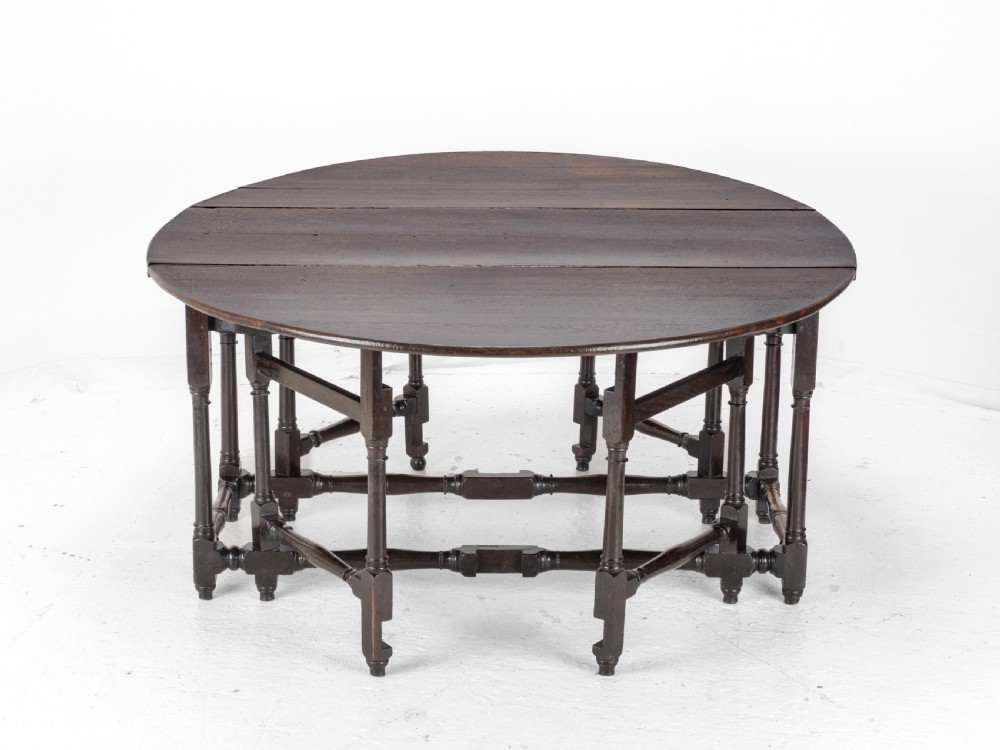 Large Double Gateleg Oak Country Dining Table Early 18th Century (8 Seater, Oval, Drop-leaf, Georgian, Queen Anne, George I) View XIII