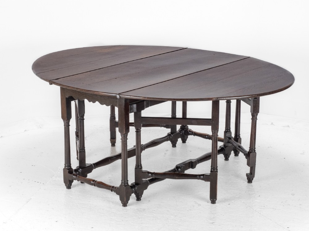 Large Double Gateleg Oak Country Dining Table Early 18th Century (8 Seater, Oval, Drop-leaf, Georgian, Queen Anne, George I) View XIV