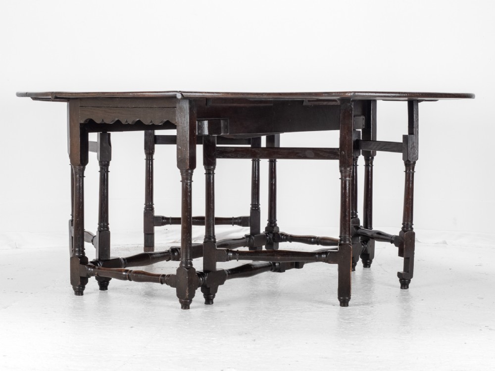 Large Double Gateleg Oak Country Dining Table Early 18th Century (8 Seater, Oval, Drop-leaf, Georgian, Queen Anne, George I) View XV