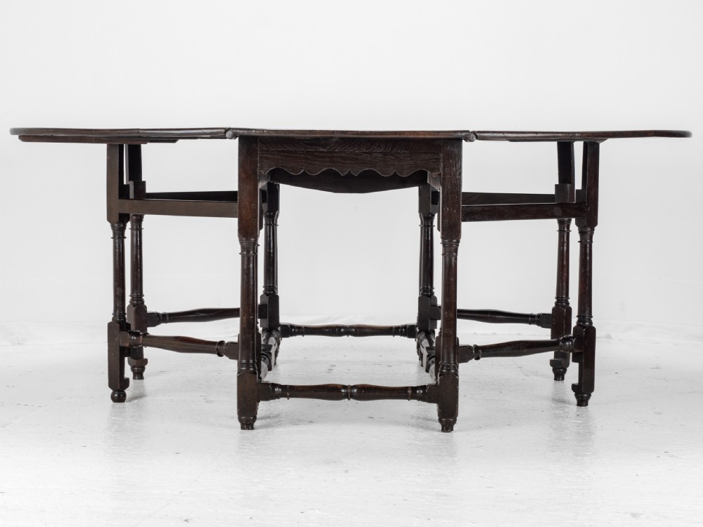 Large Double Gateleg Oak Country Dining Table Early 18th Century (8 Seater, Oval, Drop-leaf, Georgian, Queen Anne, George I) View XVI