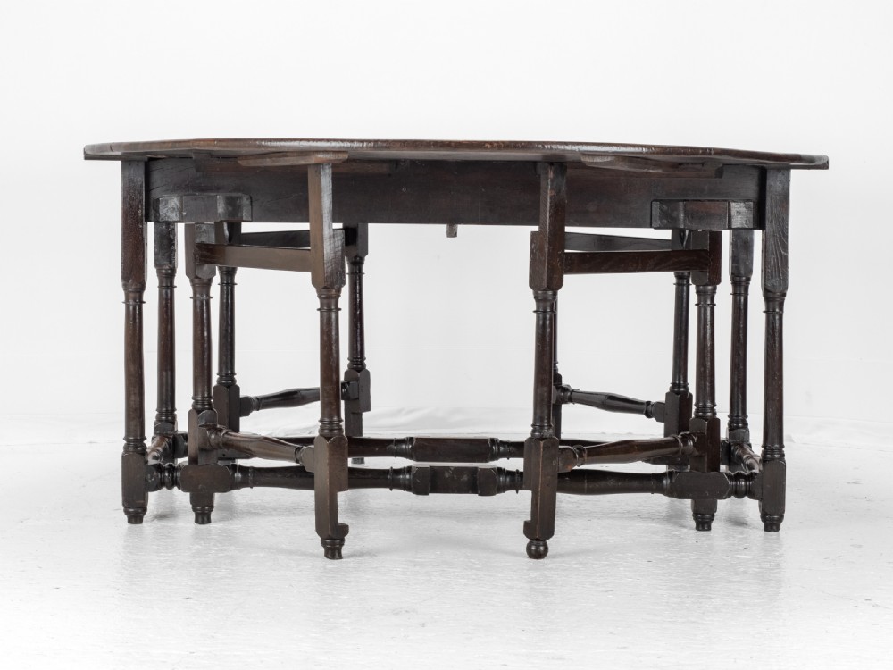 Large Double Gateleg Oak Country Dining Table Early 18th Century (8 Seater, Oval, Drop-leaf, Georgian, Queen Anne, George I) View XVII