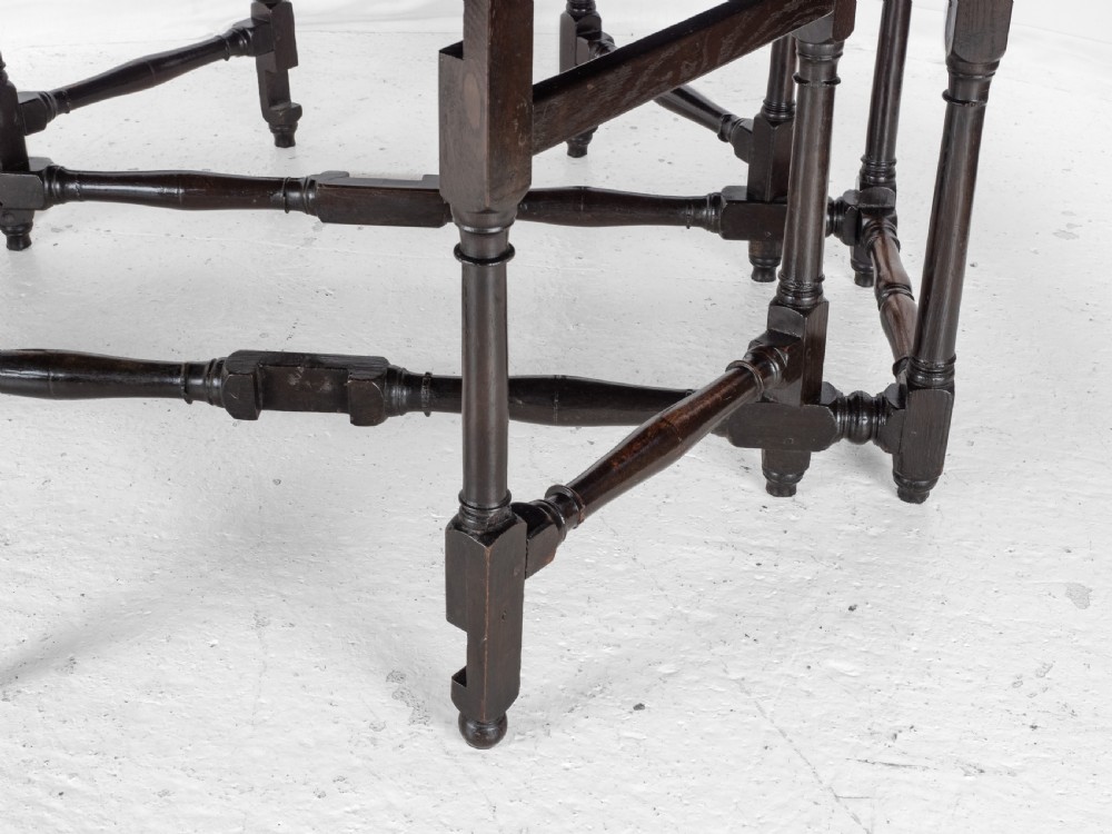 Large Double Gateleg Oak Country Dining Table Early 18th Century (8 Seater, Oval, Drop-leaf, Georgian, Queen Anne, George I) View XVIII