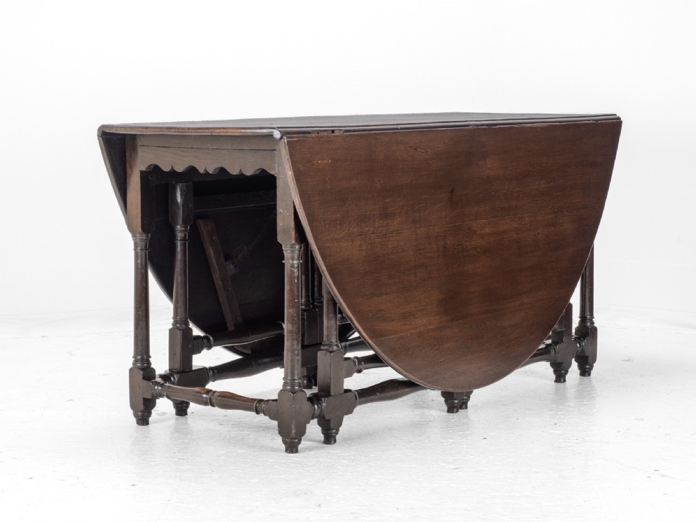 Large Double Gateleg Oak Country Dining Table Early 18th Century (8 Seater, Oval, Drop-leaf, Georgian, Queen Anne, George I) View XXV