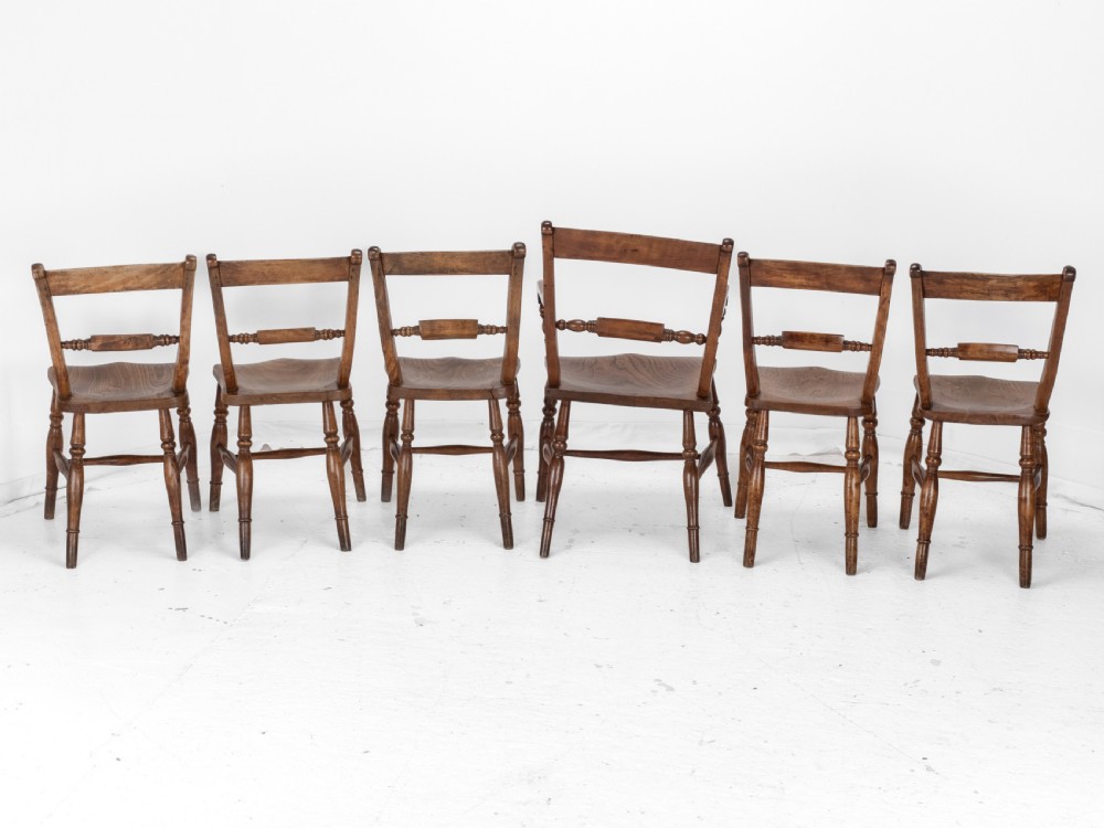 Late 19th Century Set of 6 Elm, Ash, Beech Windsor Farmhouse Kitchen Dining Chairs, Carver (Victorian Country) View IV