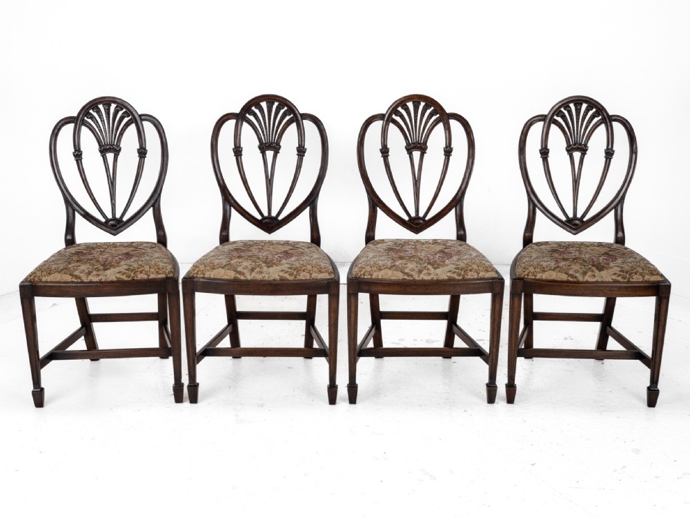 Hepplewhite Style Set of 6 Mahogany Dining Chairs and Carver Armchair Tapestry Upholstery, Late 19th Century, Victorian View III