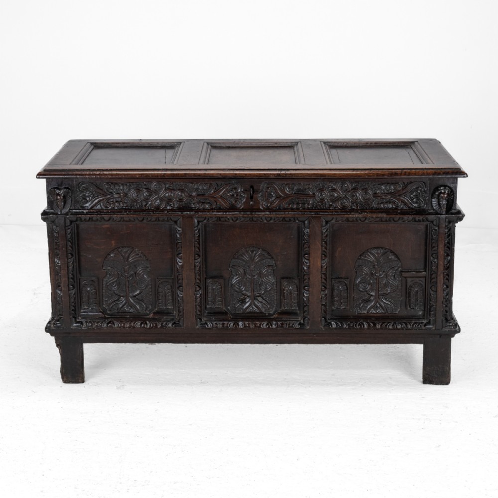 Elizabethan Late 16th Century Heavily Carved Oak Coffer circa 1590, (Tudor, Chest, Kist, Trunk) View II
