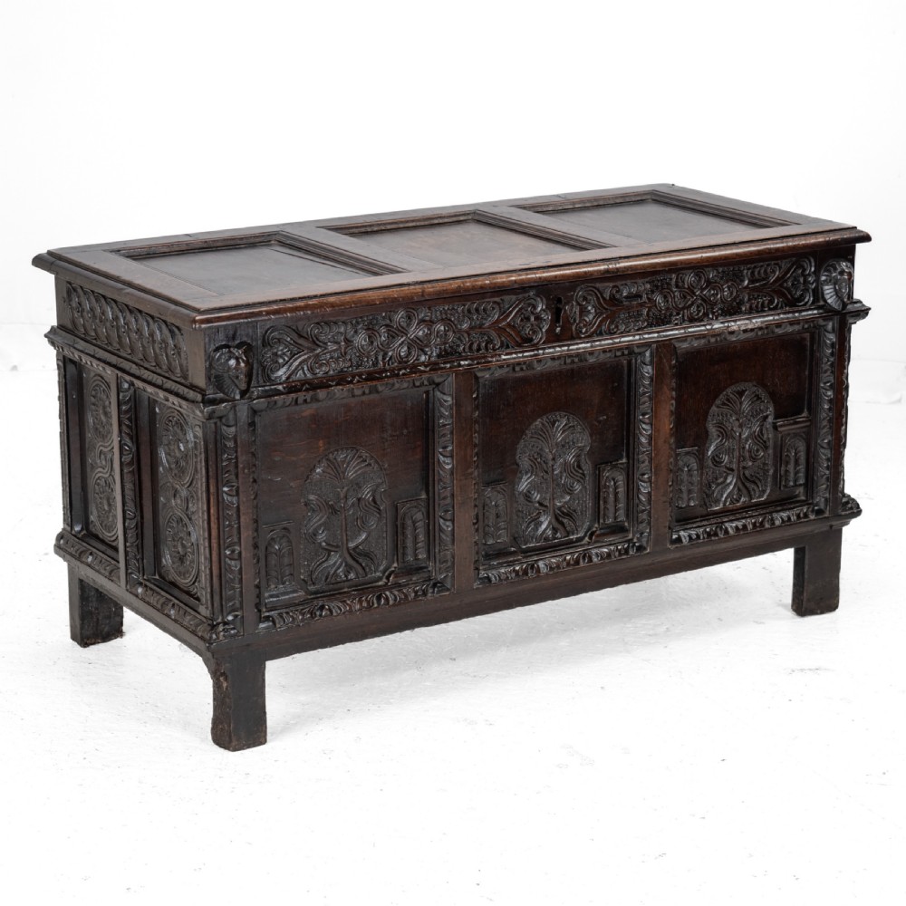 Elizabethan Late 16th Century Heavily Carved Oak Coffer circa 1590, (Tudor, Chest, Kist, Trunk) View VII