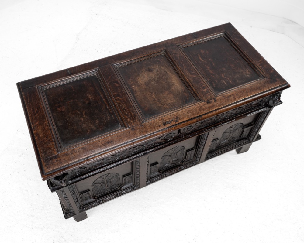 Elizabethan Late 16th Century Heavily Carved Oak Coffer circa 1590, (Tudor, Chest, Kist, Trunk) View VIII